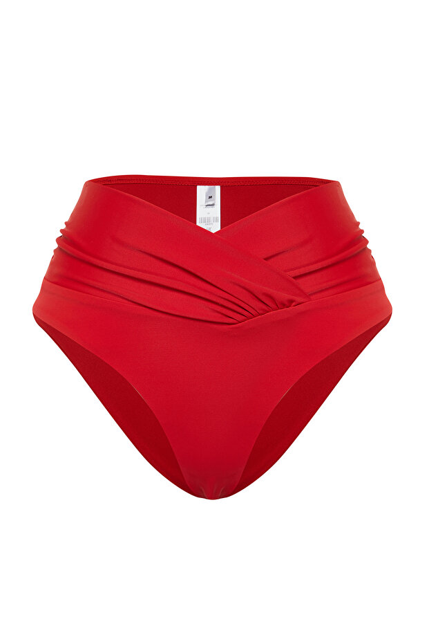 Kırmızı V Kesim Regular Yüksek Bel Bikini Altı TBESS24BA00137 - 10