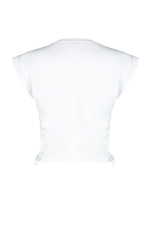 Beyaz %100 Kalın Pamuklu Büzgü Detaylı Crop Yarasa Kol Örme T-Shirt TWOSS24TS00026 - 8
