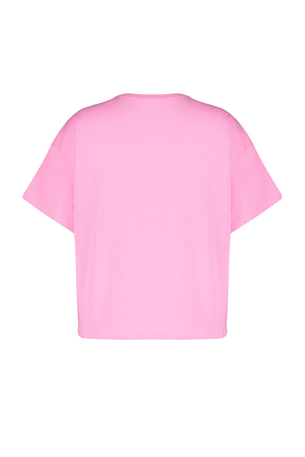 Pembe Baskılı Oversize %100 Pamuk Örme T-shirt TBBSS24BF00011 - 9