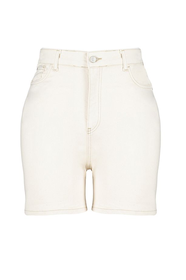 Ekru Yüksek Bel Mom Fit Denim Büyük Beden Şort & Bermuda TBBSS24AP00025 - 7