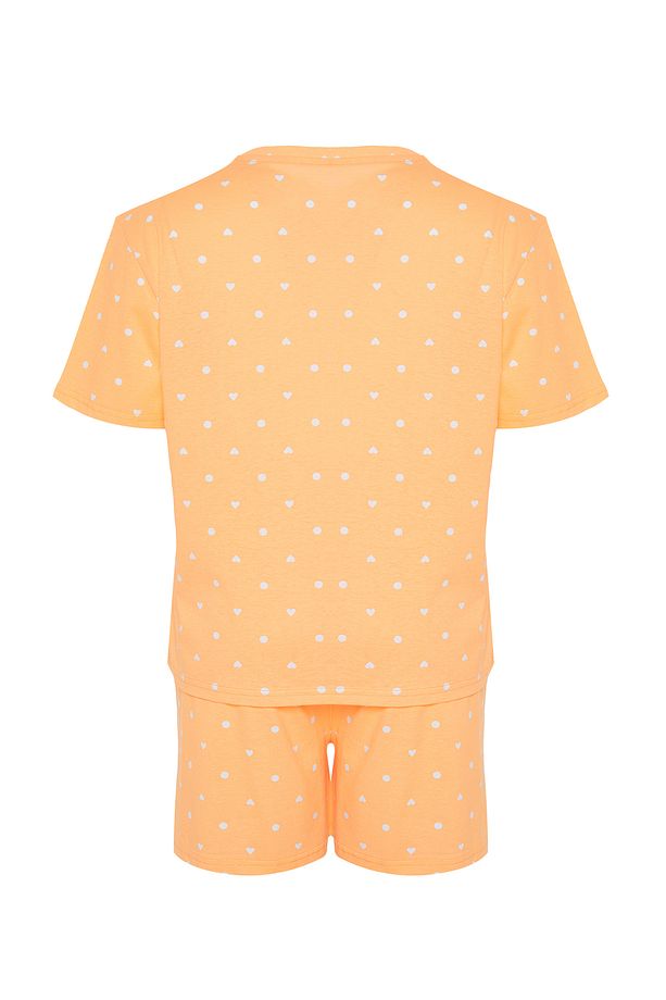 Turuncu %100 Pamuklu Puantiyeli ve Kalpli Şortlu Örme Pijama Takımı TBBSS24AI00025 - 8