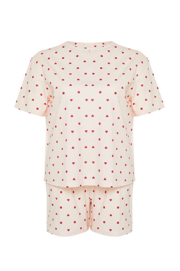 Jasnoróżowy komplet piżam z dzianiny we wzorzyste serca TBBSS24AI00025 - 7