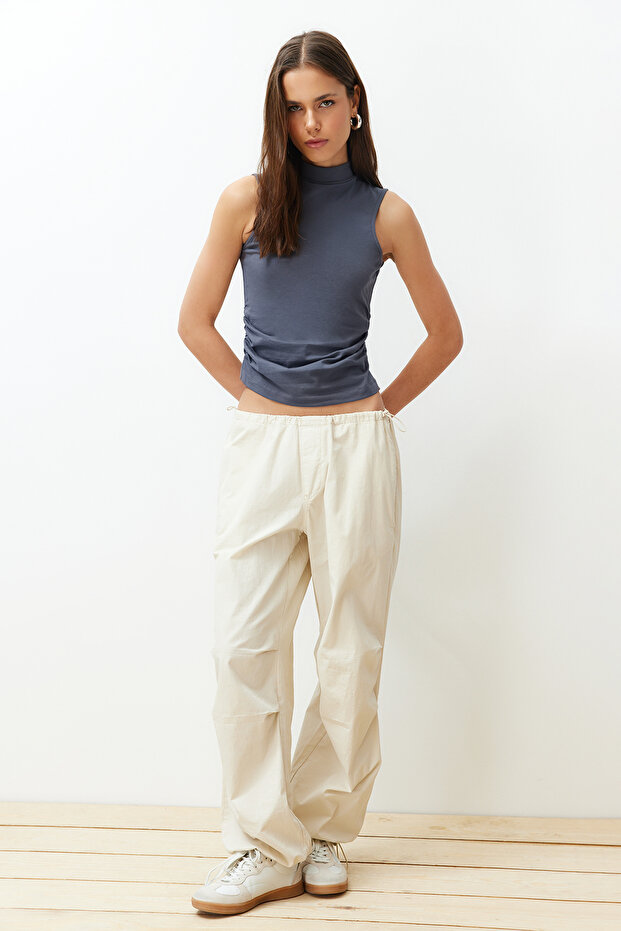 بلوزة أنثراسايت سادة بياقة عالية وأكمام عادية TWOSS24BZ00406 - 4