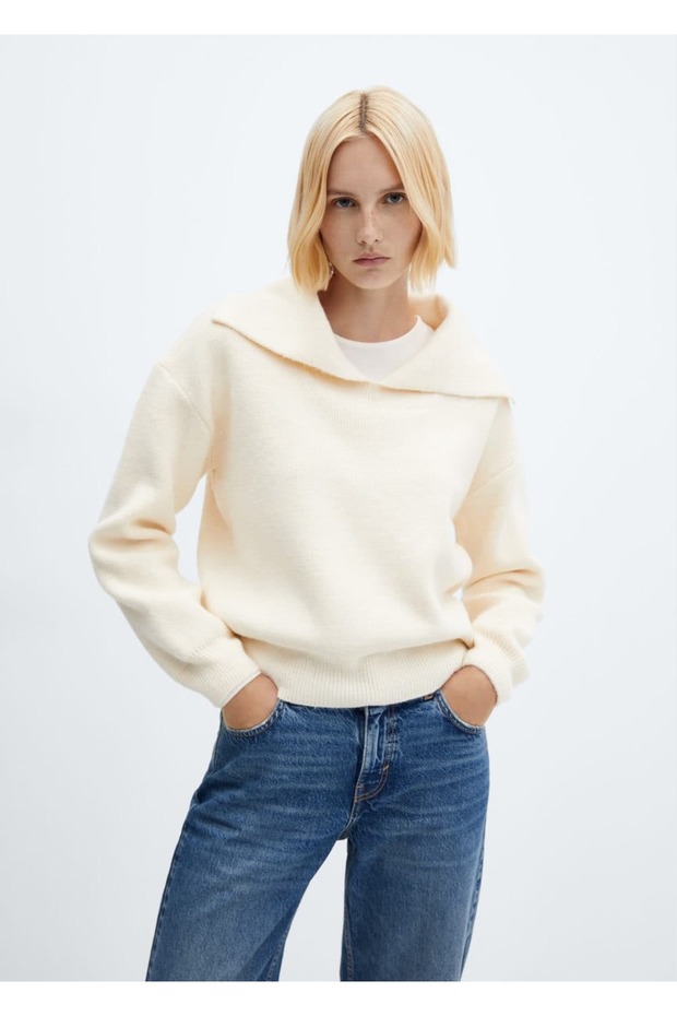 Açık yakalı örgü kazak - 1