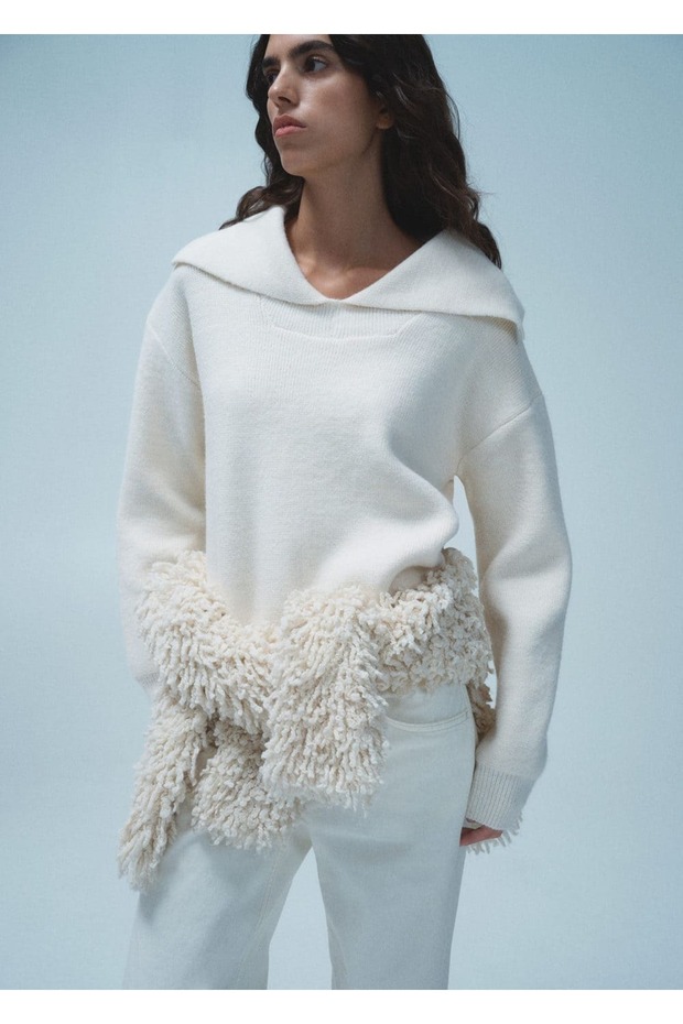 Açık yakalı örgü kazak - 8