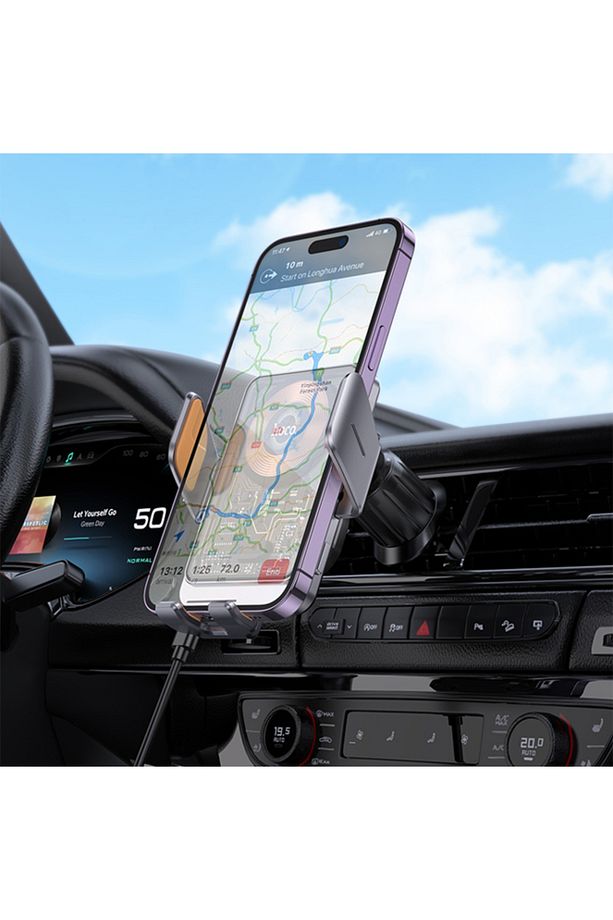 HW7 Transparent Discovery Edition Kablosuz Şarjlı Araç İçi Havalandırma Telefon Tutucu GRİ - 5