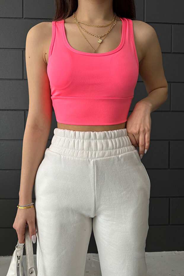 Women's Neon Pink Round Neck Covered Athlete Crop