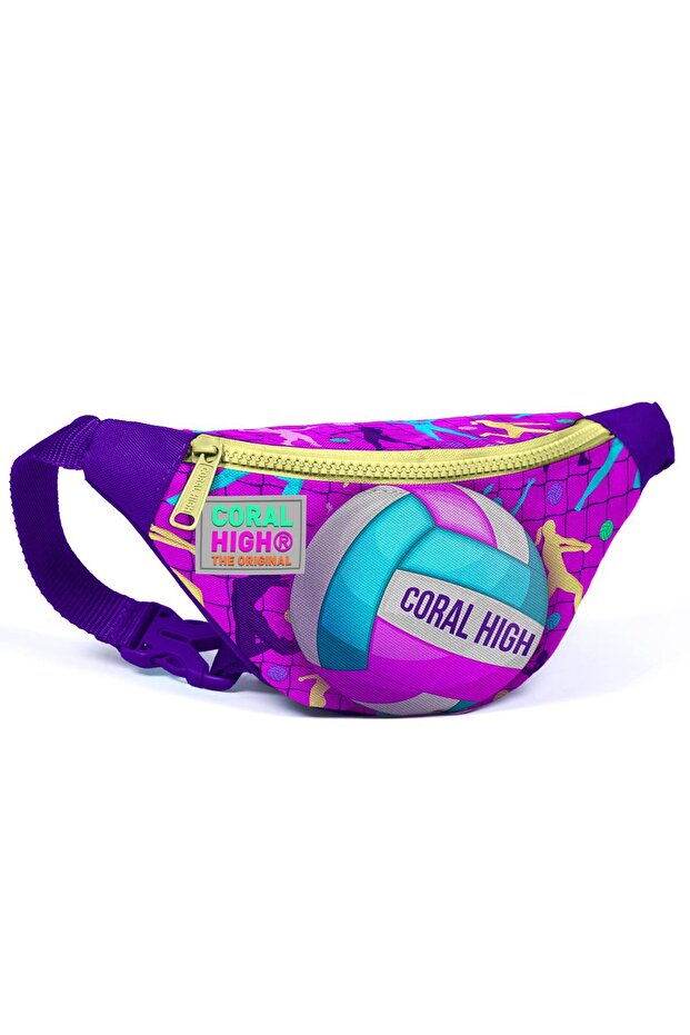 Kids Pink Purple Volleyball Patterned Waist Bag 11513