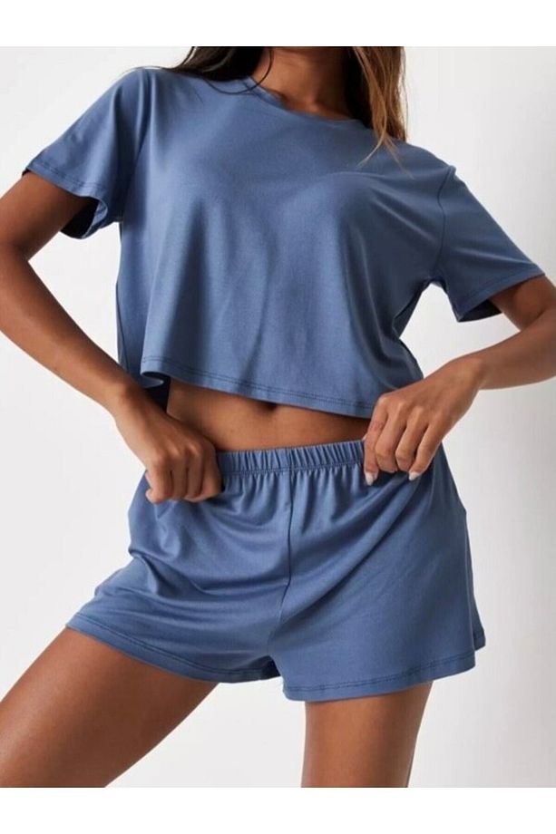 T-Shirt Şort Örme Pijama Takımı - 1