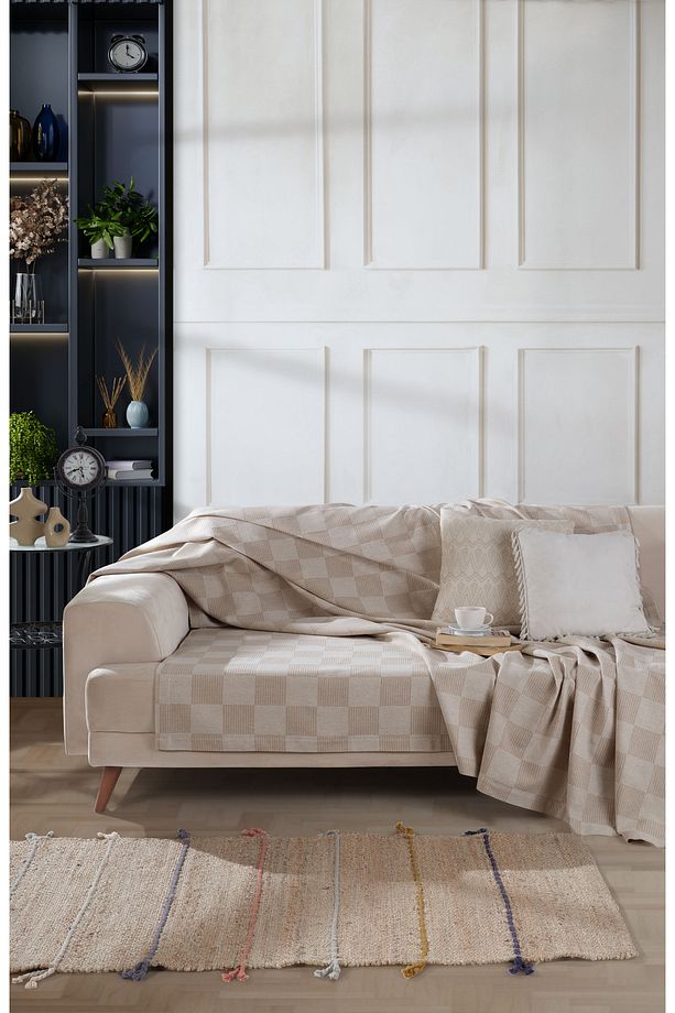 Çok Amaçlı Tek Kişilik Pike, Koltuk Örtüsü 170 X 230 Cm - Dama Desenli - 1