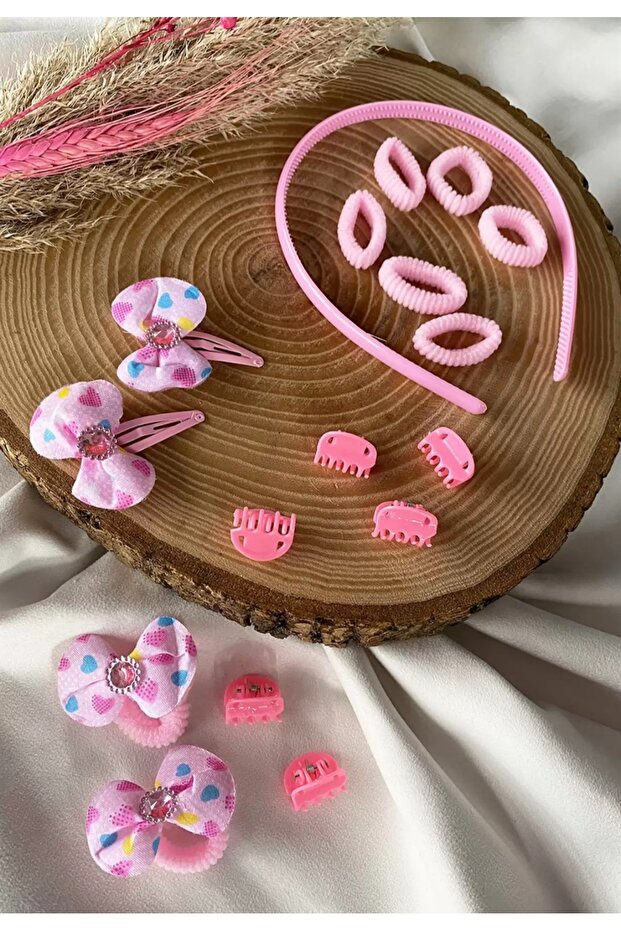 Pink Ribbon Detailed Children's Crown and Buckle Set