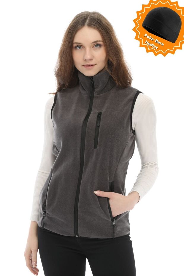 Women's Fleece Multi-Pocket Trekking Dark Gray Sports Vest