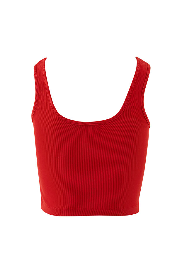 Basıc Askılı Mercan Rengi Crop Top - 3