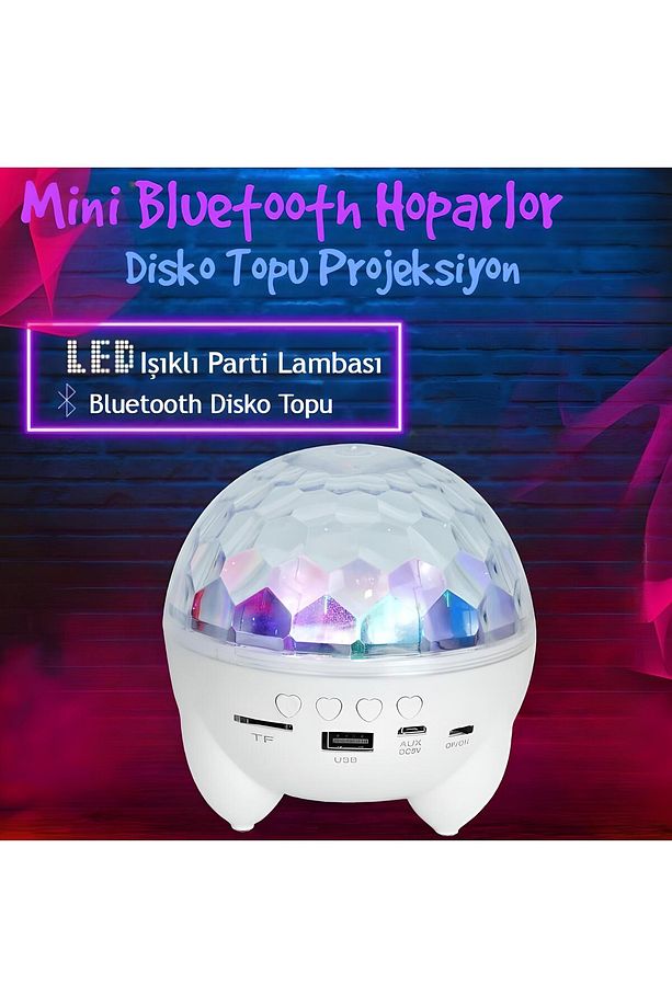Şarjlı Bluetooth Hoparlör Tavan Yıldız Yansıtmalı Projeksiyon Mini Ses Bombası Led Işıklı Disko Topu - 1