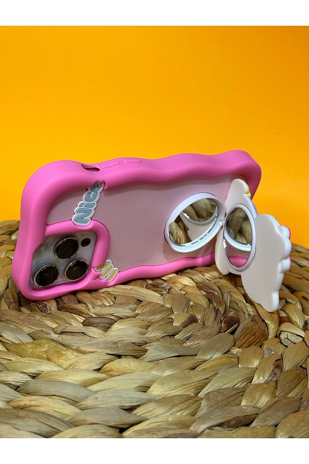 Iphone 13 Pro Max Uyumlu Hello Kitty Desenli Stant Özellikli ve Aynalı Yumuşak Hamur Silikon Lüks - 5