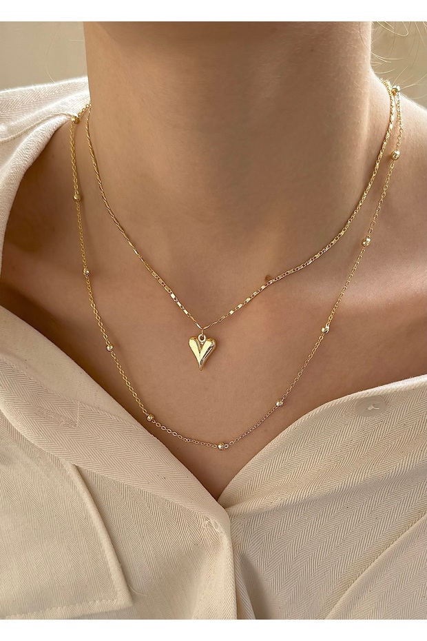 Curved Gold Heart 2-Piece Combination Necklace