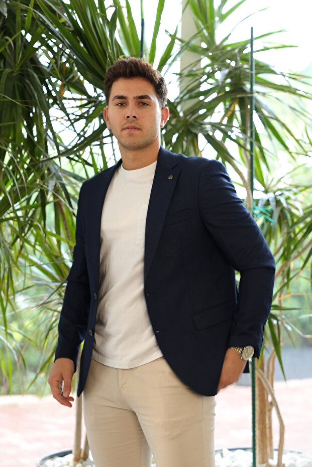 Vad Dark Navy Blue Honeycomb Textured Men's Blazer Sports Jacket