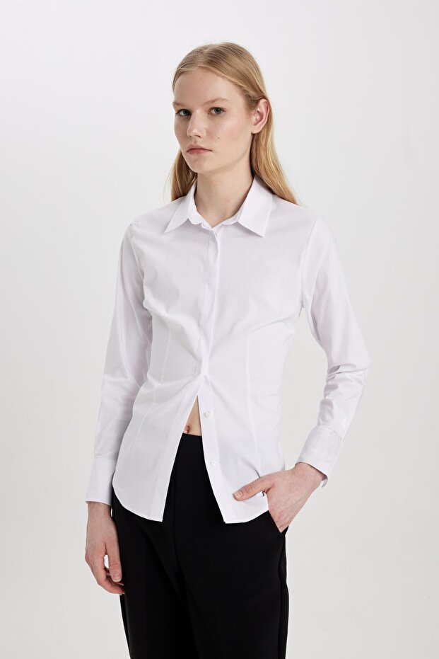 Fitted Uzun Kollu Basic Gömlek Y4651az24sp - 3