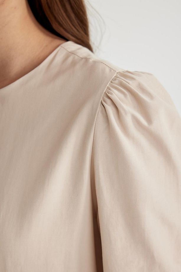 Regular Fit Bisiklet Yaka Basic Düz Poplin Uzun Kollu Maxi Elbise A9409ax24sp - 4