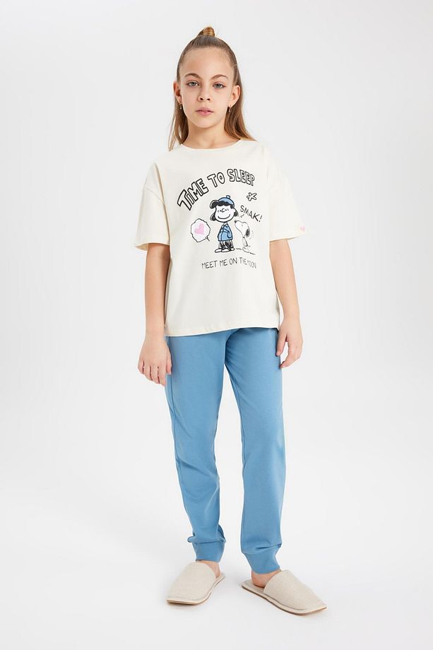 Kız Çocuk Snoopy Pijama Takımı Bisiklet Yaka Kısa Kollu Üst Uzun Alt C1965a824sp - 2