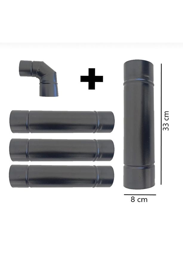 Pelet Soba Boru Set 4 Adet 33 Cm Boru Dirsek Soba Borusu Çap 8cm - 1