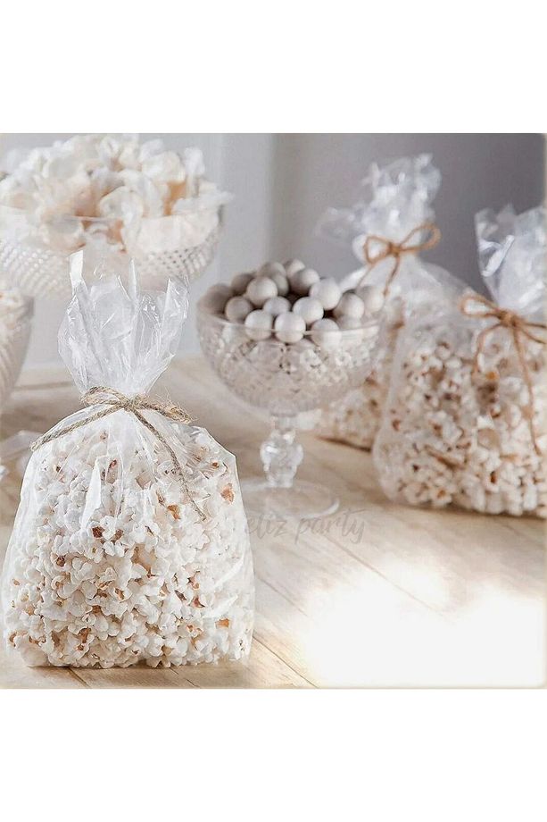 100 Adet 20x30cm Popcorn Poşeti, Patlamış Mısır Poşeti Popcorn Paketi Şeffaf Bantsız Jelatin Poşet - 2