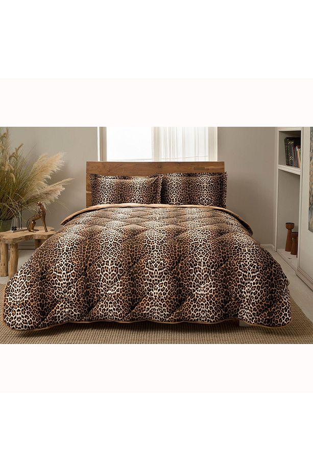 Tek Kişilik Ranforce Yorgan Seti Leopard Kahve - 1