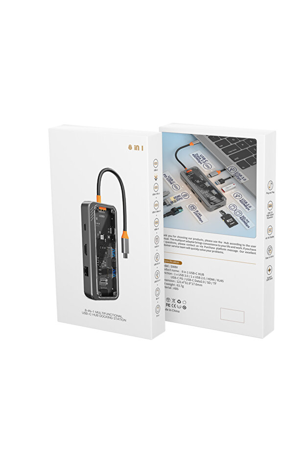 8in1 Type-c To USB3.0 + USB2.0 + Type-c + PD + HDMI + SD + TF + Ethernet Çoğaltıcı Tra - 7