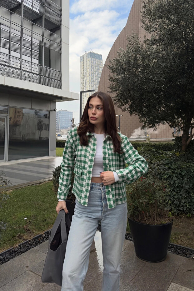 Double Pocket Plaid Pattern Jacket - 1