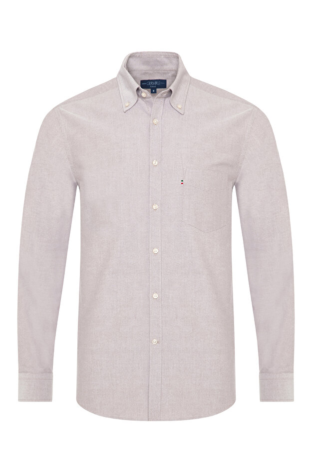 Beige Buttoned Collar Pocket Tailor Fit Sports Oxford Men's Shirt