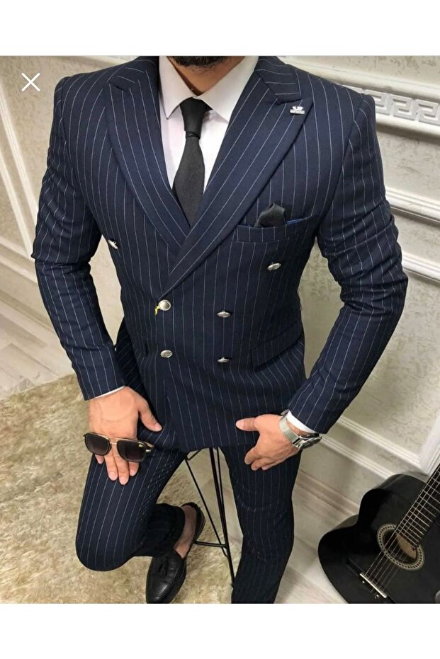 Striped Double-breasted Suit Dress