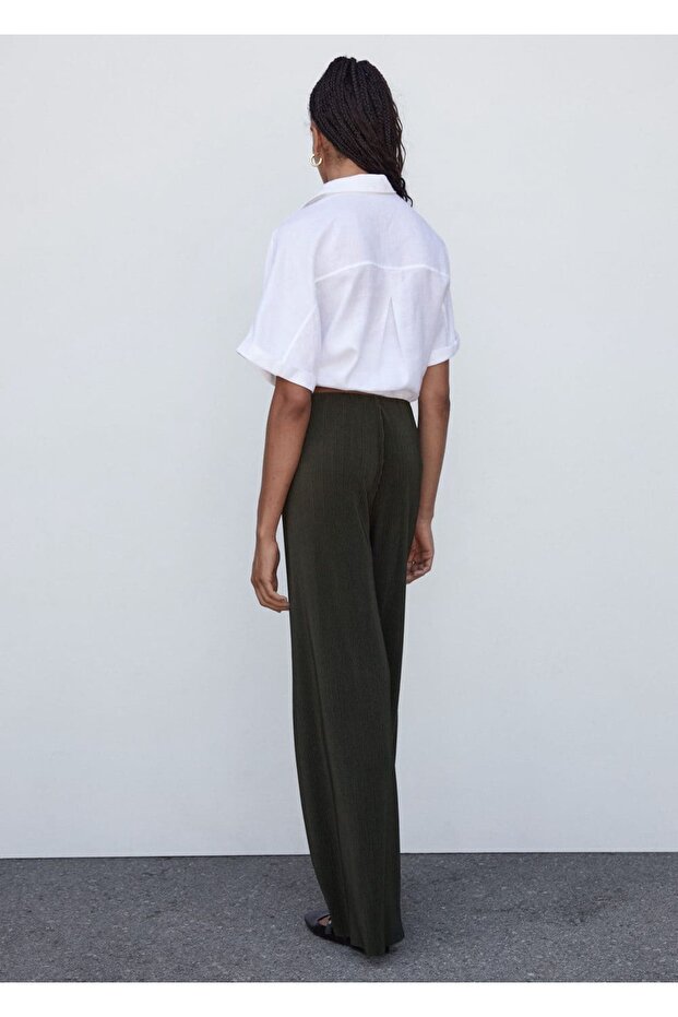Pileli Düz Pantolon - 4