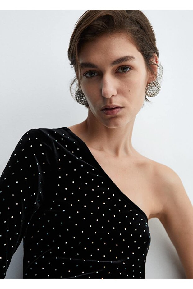 Strass taşlı kadife bluz - 7