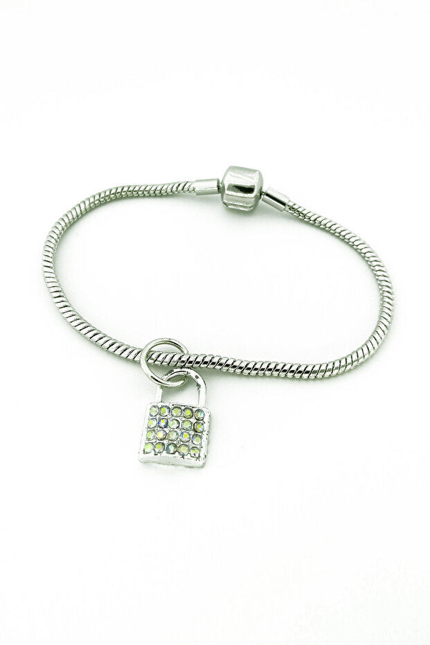 Glittery Lock Dangle Steel Charm - 2