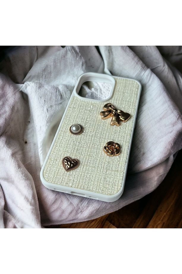 iPhone 13 Pro Max Uyumlu Taşlı Figürlü Kumaş Doku Kılıf - 2