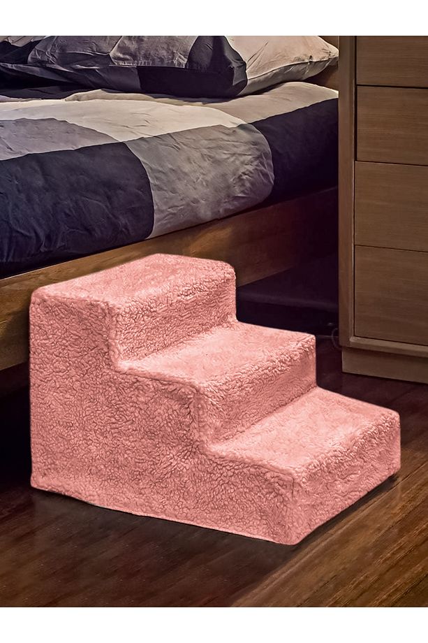 Kedi & Köpek Merdiveni Fermuarlı 3 Basamak Sünger Merdiven - Pembe - 3