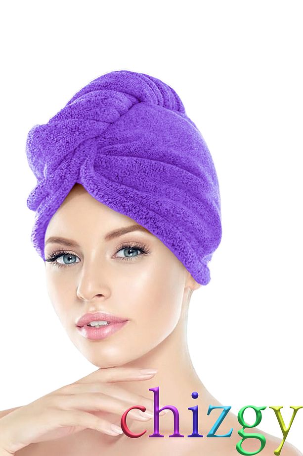 Kalın Mikrofiber 2 Düğmeli Saç Havlusu Mor - 2