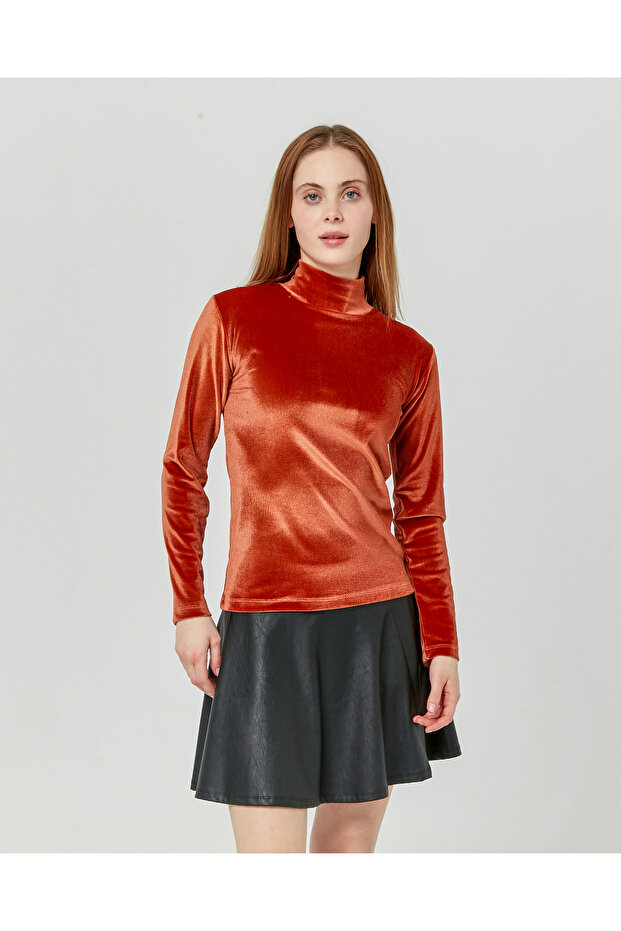 Supply Half Turtleneck Women's Velvet Blouse