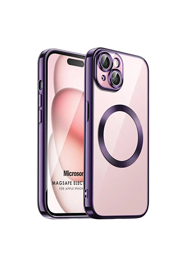 Apple iPhone 15 Kılıf MagSafe Luxury Electroplate Mor - 1