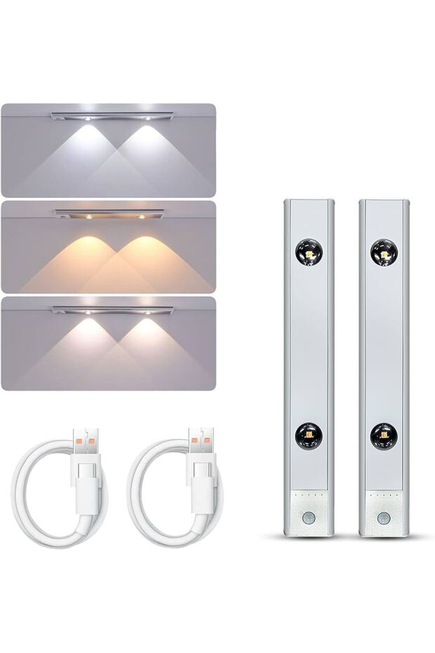 Hareket Sensörlü - Dekoratif Gece Lambası - Usb Şarjlı Led Aydınlatma 30 Cm Sılver Kasa - 1
