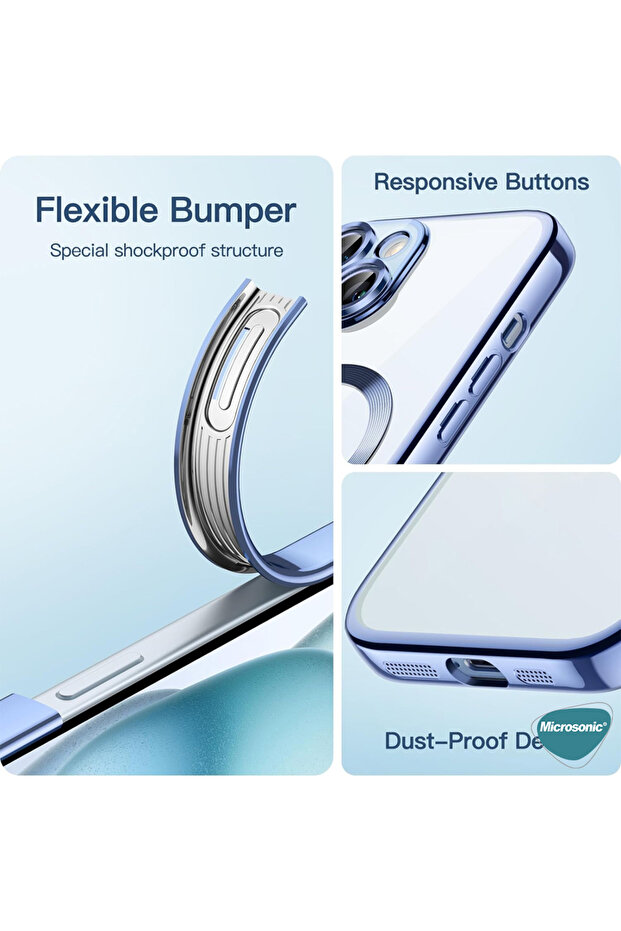 Apple iPhone 15 Kılıf MagSafe Luxury Electroplate Mavi - 2
