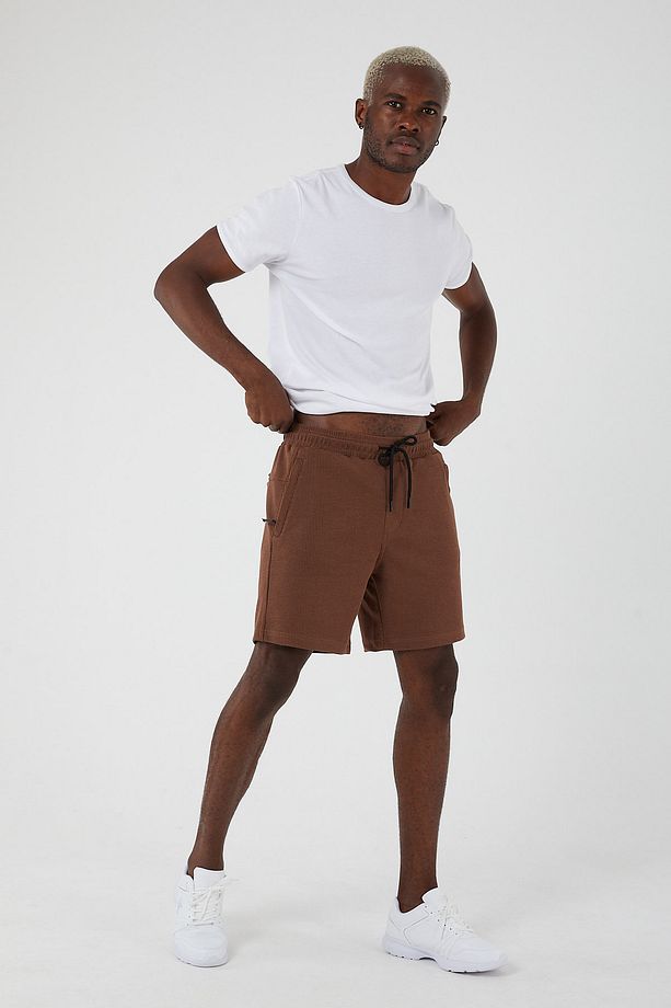 Erkek Şort Taba Regular Fit Esnek Belli Fermuarlı Yan Ve Arka Cep - 4