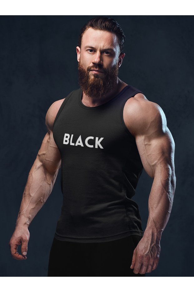 Sports Tank - Black Printed 0 Sleeve Fitness Gym Sports Tank