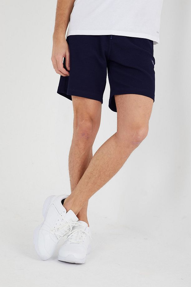 Erkek Şort Koyu Lacivert Regular Fit Esnek Belli Fermuarlı Yan Ve Arka Cep - 4