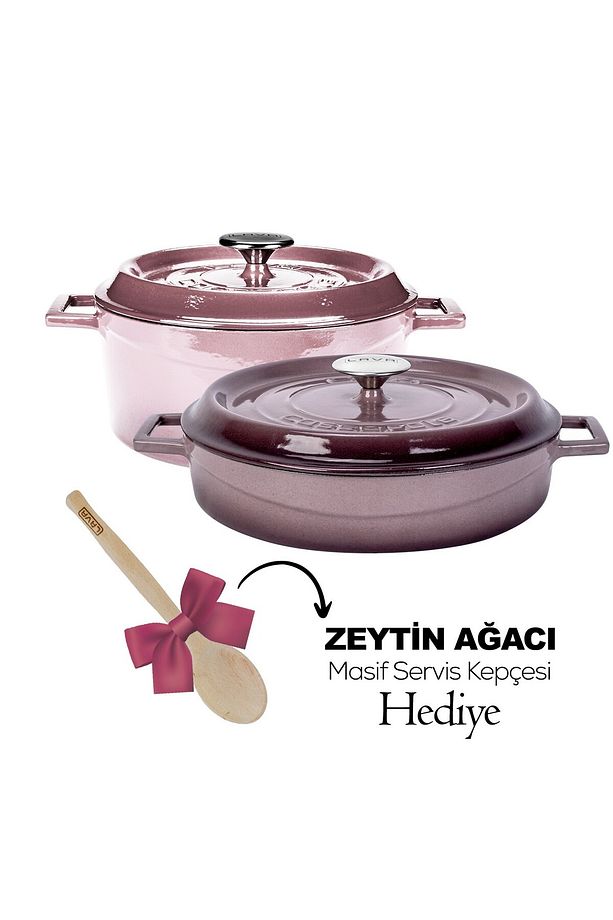 DÖküm Yuvarlak Derin Ve Sığ 28cm 5 parça Tencere Seti + Kaşık  Hediyeli - 1