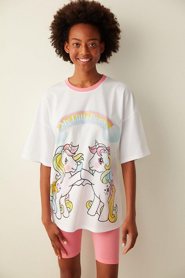 Çok Renkli Little Pony Baskılı Tişört Bisikletçi Şort Pijama Takımı - 3