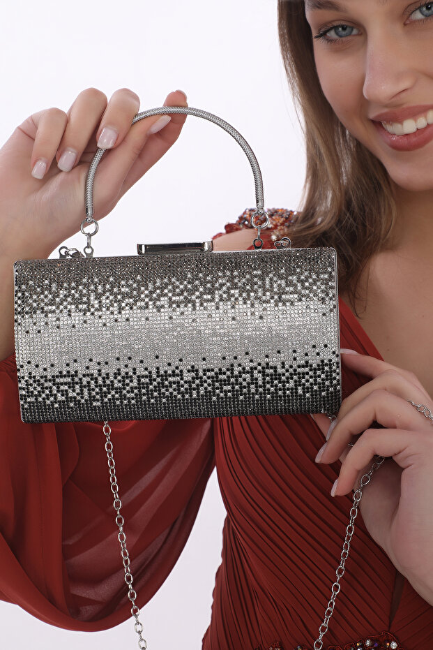 Silver Black Platinum Three Colors Sprinkled Stone Evening Dress Clutch Portfolio Hand Night Wedding Engagement Bag