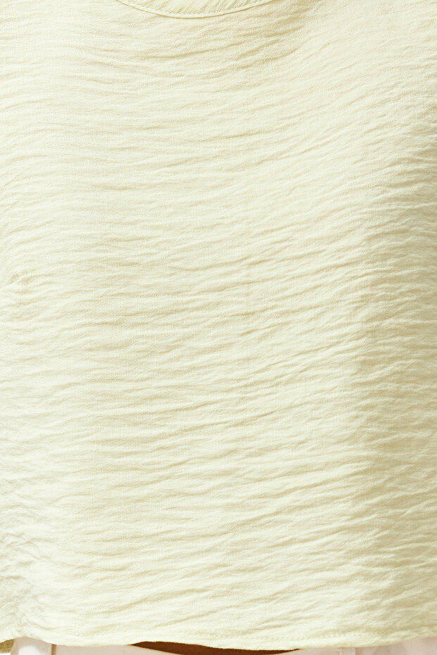 Açık Haki Kolsuz Crop Dokuma Keten Görünümlü Bluz TWOSS22BZ0246 - 4