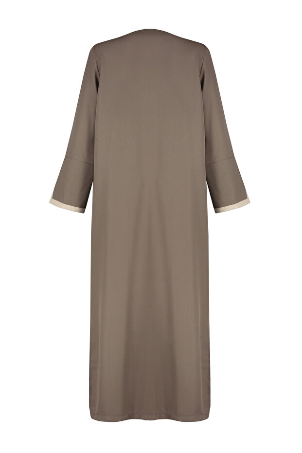 Kahverengi Taş Renk Bloklu Uzun Aerobin Dokuma Kap & Ferace & Abaya TCTSS24KF00011 - 8