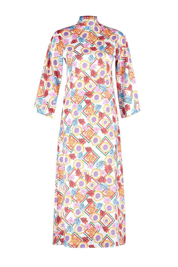 Többszínű virágmintás szatén szőtt ruha TCTSS24DB00016 - 6